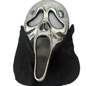 Vintage Scream Movie Ghostface Mask Silver Chrome Metallic Horror Halloween Prop